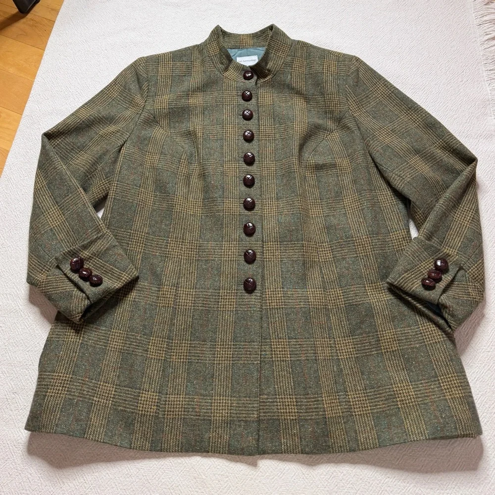 Soft Surroundings Wool Olive Green Houndstooth Plaid Equestrian Blazer Jacket 1X - Picture 2 of 7